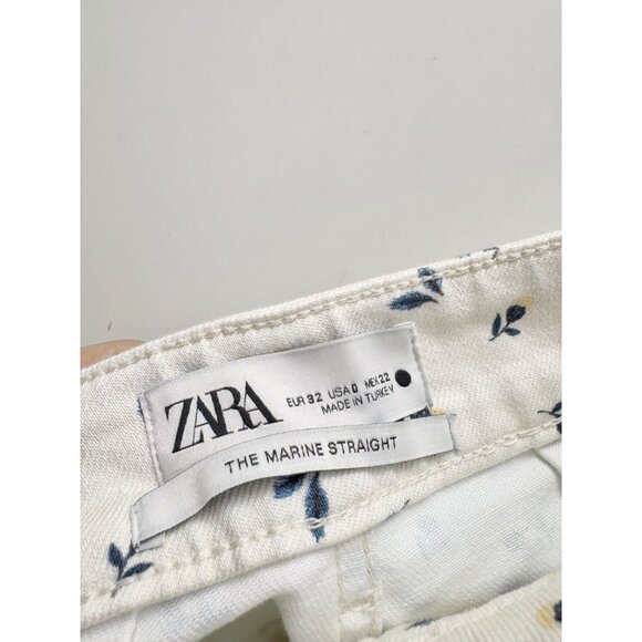 NWOT ZARA Marine Floral Stretch Denim High Waisted Wide Leg Jeans, Size 0/22 - Picture 10 of 12
